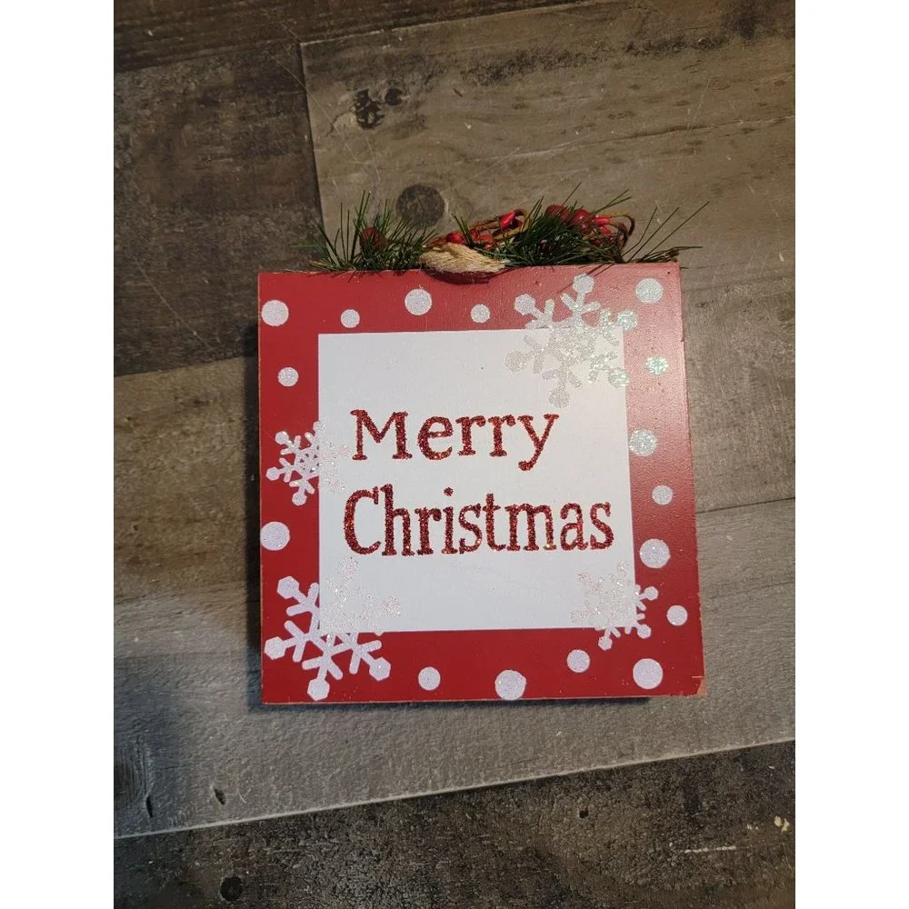 Wooden Merry Xmas mistletoe snowflake glitter xmas decor